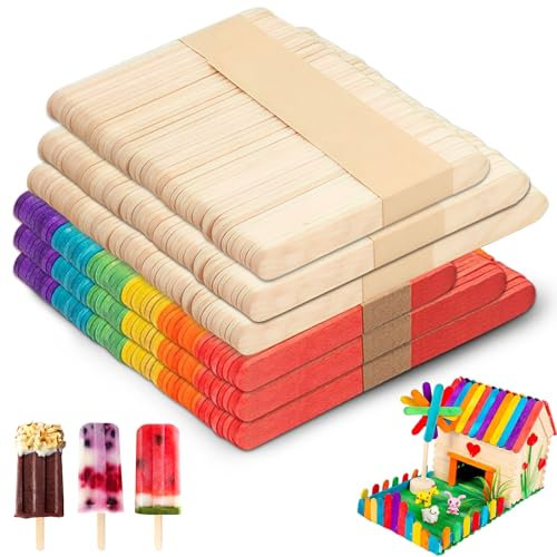 300 Stück Holzstäbchen, Eisstiele aus Holz, Natürliche & Bunte Holzspatel, 114 mm x 10 mm x 2 mm Birke, Eisstäbchen aus Holz für DIY, Popsicle, Backen, Handwerk & Geschenke