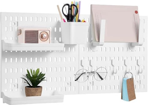QAUUCP Werkzeugwand 2 Pcs Peg Board Büro Schreibtisch Handwerk Lagerung Organizer Gaming Aufhänger Weiß Boards for Wände Werkzeuglochwand