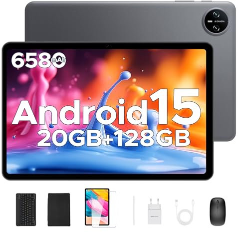 DOOGEE Tab A9 Pro Tablet Android 15, 20GB + 128GB/2TB Tablet con Tastiera, 6580mAh Tablets con Penna, Unisoc T310 Tablets 10 Pollici, Dual Speaker, GMS, Face ID, 3.5 mm Headphone Jack - Mouse/Case