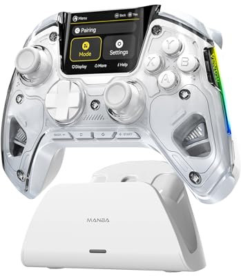 ManbaOne Interactive Screen Wireless Gaming Controller für PC/Switch/Switch 2/iOS/Android,Hall-Effekt Stick & Trigger,RGB-Beleuchtung,Remappable Buttons,1800mAh mit Ladestation (Weiß)