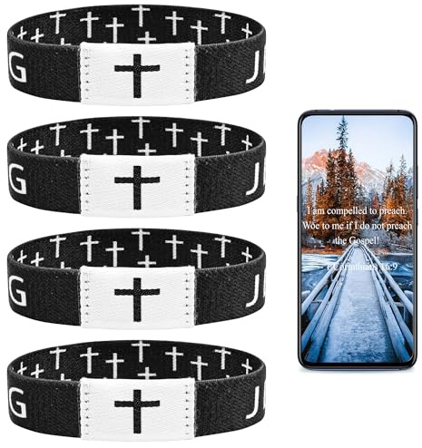 Pmormyy 4PCS Daily Bible Verse Jesus is King Bracelet, Christian Jesus Wearable Wristband for Women Men Black