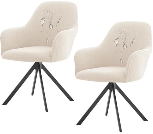 CLGTY Stretch Stuhlhussen mit Armlehnen für Esszimmer-Weiß-2 Stück | Wasserabweisend Modern Hussen mit Elastischem Boden, Waschbar Sesselbezug für Buffetparty Dekorative
