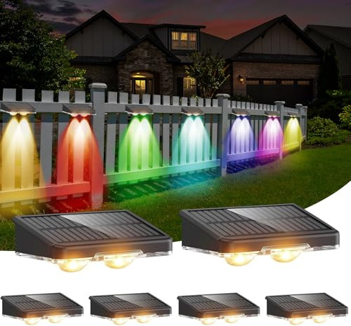 DANCINGBOAR Lot de 6 Appliques Murales Solaires Extérieur, Lampe Solaire Murale LED avec Blanc Chaud & 6 Couleurs RGB, Étanches IP65 pour Escaliers, Terrasses, Jardins, Décoration
