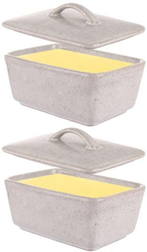 VIDETOL 2 mantequilleras de porcelana con tapa, recipiente de mantequilla de cerámica con asa, soporte para mantequilla para mostrador, contenedor de almacenamiento de queso crema