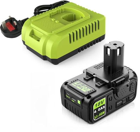 Bsioff 4.0ah 18v battery and Charger-USB Compatible with Ryobi One+ tool,Replacement battery for P108 P102 PBP005