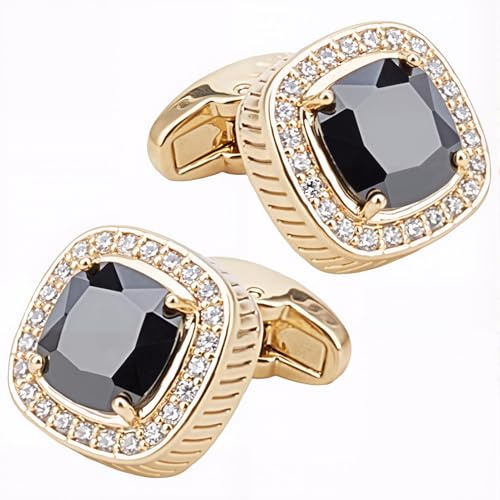 NICENEEDED 2 Stück Manschettenknöpfe Mit Quadratischem Diamanten Und Schwarzem Edelstein Smoking Manschettenknöpfe Mit Vergoldetem Kristall Elegantes Schmuckset