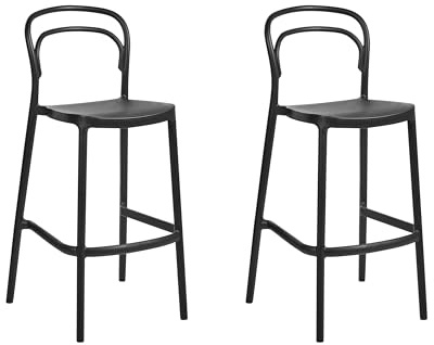Beliani Set of 2 Bar Chairs Plastic Modern Weather Resistant Indoor and Outdoor Use Black Porano