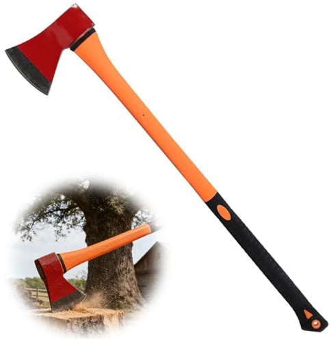 Hacha de fisión, 85 cm, hacha universal con mango de fibra de vidrio para cortar y cortar, hacha de 990 g con hoja de acero al carbono para jardín y bosque