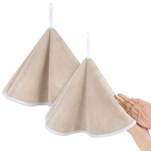 VIVOTE Toallas de mano de microfibra redondas súper suaves y de secado rápido para la cocina, toalla de mano colgante para el baño (marrón claro, pack de 2, 50x50cm)