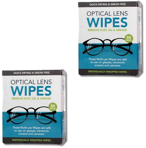 2 x Boxes of 50 Individually Wrapped Optical Lens Cleaning Wipes (100 Total) + 2 Random Motivational Reward Stickers – Streak-Free Glasses Wipes for Lenses, Screens, and Cameras - Bundle by Kevagh