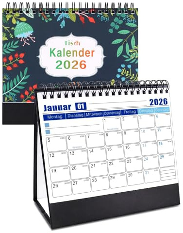 Feelorna Tischkalender 2026 Klein, Monatskalender mit Aufgabenliste und Feiertags-Hervorhebung Stehkalender, 20 x 18 cm Kleiner Kalender 2026 Tischkalender für Büro Zuhause(Dunkelgrün)