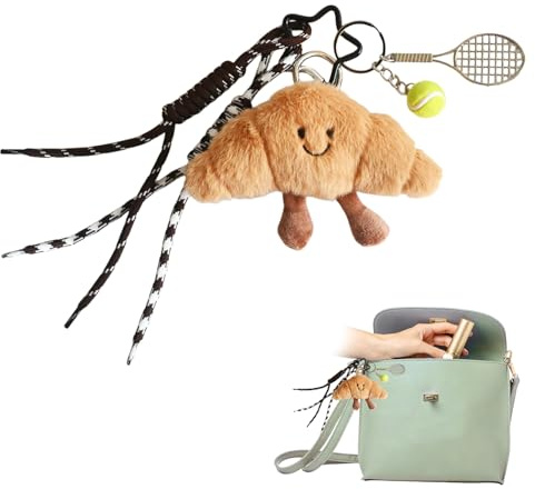 FrostyFlair Croissant Schlüsselanhänger, Nettes Lächelndes Gesicht Bag Charms, Weich