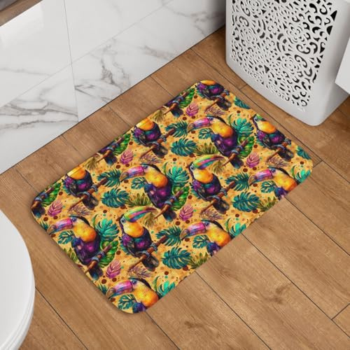 Nevjipu Fußmatte für den Innen- und Außenbereich, tropischer Tukan-Kunstdruck, Küchenteppich, Matten für Boden, 40,6 x 61 cm, waschbar, dünn, Badezimmerteppich, passend unter Tür, Badematte für