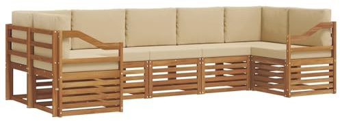 vidaXL Sofagarnituren 7 pcs Natur und Beige Massivholz Akazie, Akazienholz Gartenmöbel-Set, modernes Sofa, Coole Lounge, modulare Sitze, Pooldeck-Style