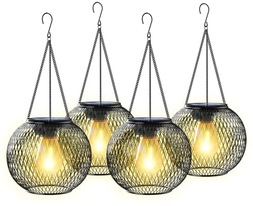 KagoLing Solarlampen für Außen Hängend, 4 Stück Metall Solarlaterne | Retro Größer LED‑Licht, IP65 Gartendeko Wetterfest Solarleuchten Garten mit Haken und Kette für Terrasse Rasen Balkon Hof