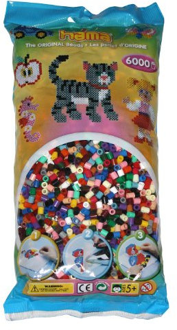 Hama Perlen 205-67 Bügelperlen Beutel mit ca. 6.000 bunten Midi Bastelperlen mit Durchmesser 5 mm im Volltonfarben Mix, kreativer Bastelspaß für Groß und Klein