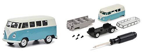 Schuco Bausatz VW T1 Bus, inkl. Schraubenzieher, 4 Schrauben, Chassis inkl. Achsen, Karosserie, Fensterteil, Interieur, Modellauto, 1:64, weiß/türkis