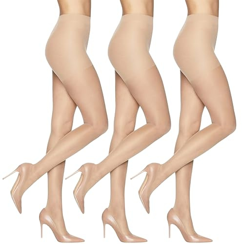 L'eggs Sheer Energy Medium Support Women's Compression Tights, Control Top, Sheer Toe, Nude, Size B (Pack of 3)