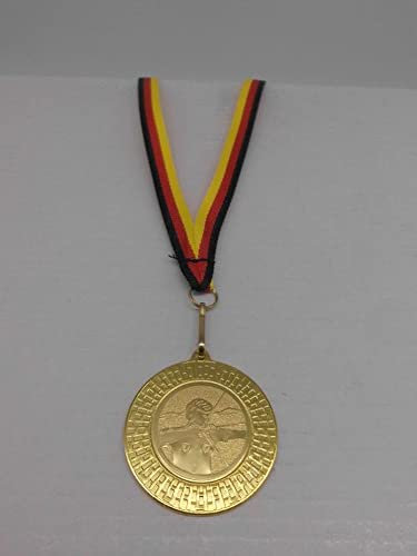 Fanshop Lünen Bogenschießen 10 Stück Medaillen - aus Stahl 40mm - mit einem Alu Emblem - Schützen - Schütze - inkl. Medaillen Band - Farbe: Gold - mit Emblem 25mm - Turnier - (9285)