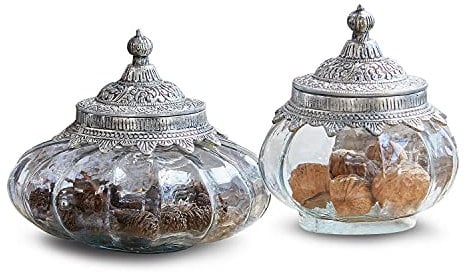 Loberon Coppia di contenitori Osayi, vetro, alluminio, trasparente/argento antico