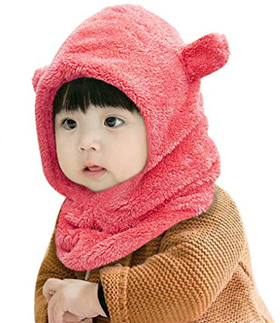 Enfant Cagoule Bébé Garçon Fille Cache Oreilles Capuche Animaux Hiver Cadeaux d'anniversaire Mignon Chapeau Noël bébé Bonnet Toque Chapeau Bébé Hiver Bonnet Cache Cou, Rose, 48-52cm
