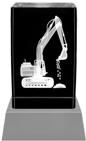 Kaltner Präsente Stimmungslicht - Das perfekte Geschenk: LED Kerze/Kristall Glasblock / 3D-Laser-Gravur/Bagger Deko, Baustellen Party, Kindergeburtstag, Baggerfahrer