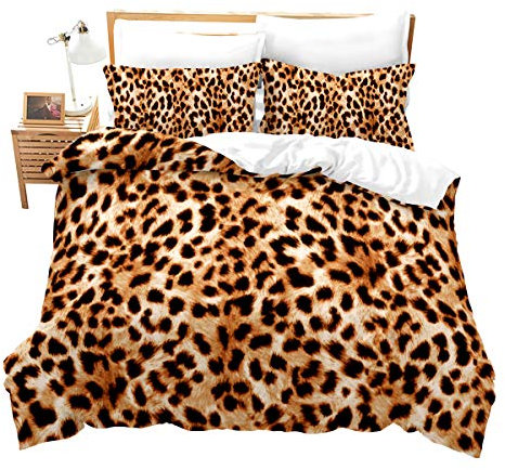 Loussiesd Leopardenmuster 3 Teilig 200x200 cm Bettwäsche Set Speck Prairie Wild Tier Microfaser Bettbezug Set für Jungen Mädchen Luxus Betten Set mit 1 Kissenbezug 80x80 cm