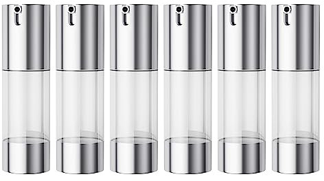 LONGWAY 6pcs 1 Oz(30ml) Empty Sterile Airless Pump Bottle| Travel Lotion Pump Containers/Airless Lotion Dispenser - for Refillable Makeup Foundations and Serums & BPA Free