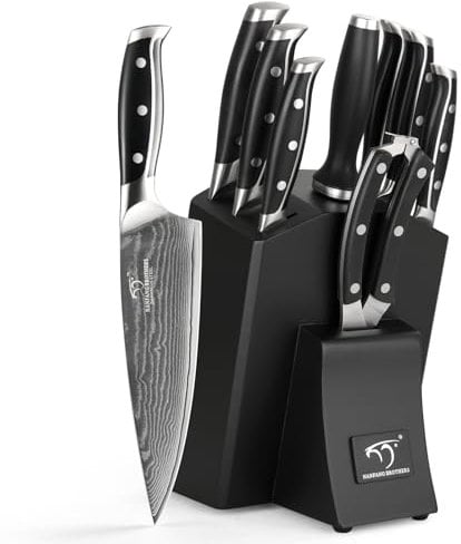Damasus Premium Kitchen Knife Set of 9, Professional Kitchen Knife Set Sharp Blade with Handle, Includes 8 Chef 8 Slicing Knife,7 Santoku,5 Utility and 3.5 Paring Knife
