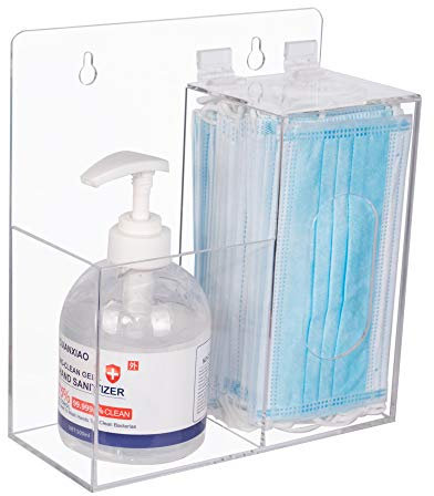KOEMEHR Aufbewahrungsbox aus Acryl für Masken, Handdesinfektionsmittel, Wandhalterung oder Arbeitsplatte, Doppelfach Box Spender für Masken, Handschuhe, Seifenspender, Transparent