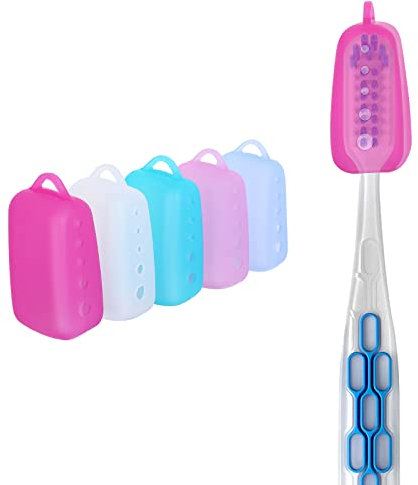 Paquete de 5 tapas para cepillo de dientes, fundas de silicona de grado alimenticio para viajes, hogar, camping y escuela