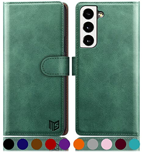 SUANPOT for Samsung Galaxy S22 5G case with [Credit Card Holder][RFID Blocking],PU Leather Flip Book Protective Cover Women Men for Samsung S22 Phone case Sea Green