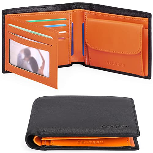 SENDEFN Portefeuille Homme en Cuir véritable Porte-Monnaie Porte-Cartes avec Blocage RFID, Rangement Pièces