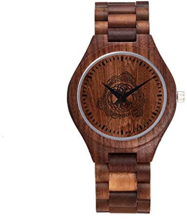 YABEME Viking Men Arbre de Vie Montre en Bois, Montres-Bracelets Décontractées a Quartz Combiné en Bois et en Acier Inoxydable Élégants, Bijoux de Manchette Décontractés
