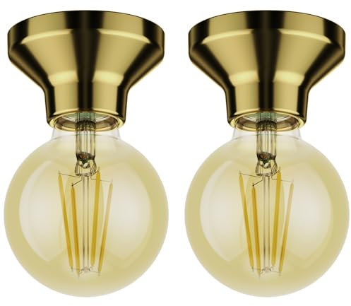 ledscom.de 2 Stück LED Deckenleuchte Elektra Porzellan gold, inkl. E27 LED gold max. 818lm, 3-Stufen dimmen, extra-warmweiß