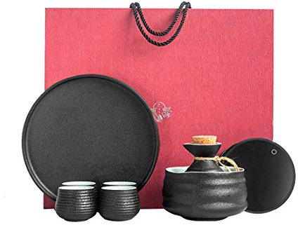 MXXHFC Juego de Sake con Calentador, Juego de Saki Caliente de cerámica Tradicional de 8 Piezas Que Incluye 1 hornillo para Velas, 1 Taza para Calentar, 1 Olla para Sake, 4 Tazas para Sake y 1 Band