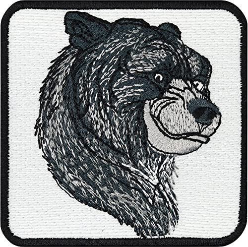 Braunbär Aufnäher grizzly bear Patch heimische Tiere Canada Wildlife Logo Artenschutz Umweltschutz Aufkleber Bügelbild Applikation Save The Planet | lachender Bär Kinder-Aufbügler | 70x70mm