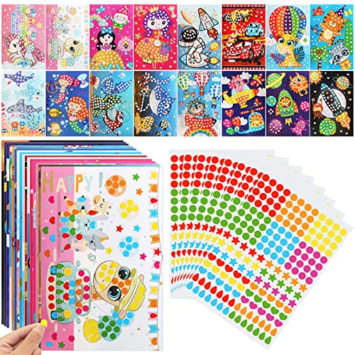 16 Stück Klebepunkt Bastelset Mosaik Klebebilder für Kinder, Kreative Basteln Aufkleber, DIY Kunsthandwerk Sticker Mit Klebepunkten