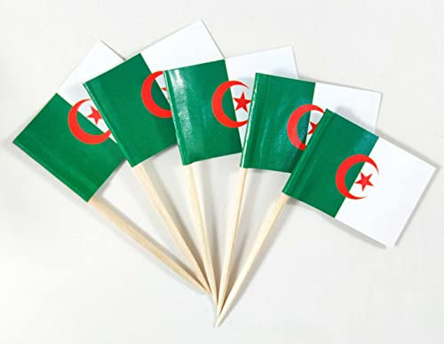 QQSD Bandera de Algeria con palillo de dientes, tamaño pequeño, 100 unidades