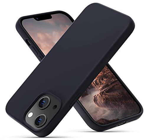 OitiYaa Silicone Case Compatible with iPhone 14 Plus Case 6.7 Inch, Soft Ultra Slim Protective Shockproof Liquid Silicone Phone Case with Anti-Scratch Microfiber Lining,Black