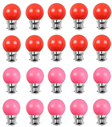 Aiwerttes Bajonett-Leuchtmittel, B22, 2 W, G45, Golfball, Rot, Pink, Energiesparlampe (entspricht 20 W), BC-Fassung, kleine Glühbirnen für Girlandendekoration, 20 Stück