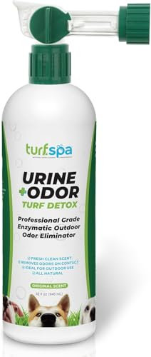 TurfSpa™ Détox d'urine et d'odeurs pour gazon, éliminateur d'odeurs d'urine pour chiens, nettoyant enzymatique idéal pour gazon artificiel, béton, roches, gazon et patios – 950 ml