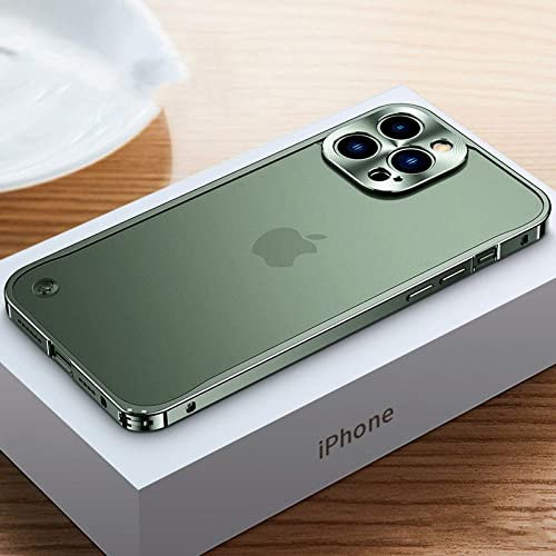 GINASH Estuche de Marco de Metal galvanizado de Lujo para iPhone 11 12 13 14 Pro MAX 12 13 Mini 14Plus Estuches de teléfono con Placa Trasera de acrílico Esmerilado, Verde Oscuro 1, para iPhone 14Pro