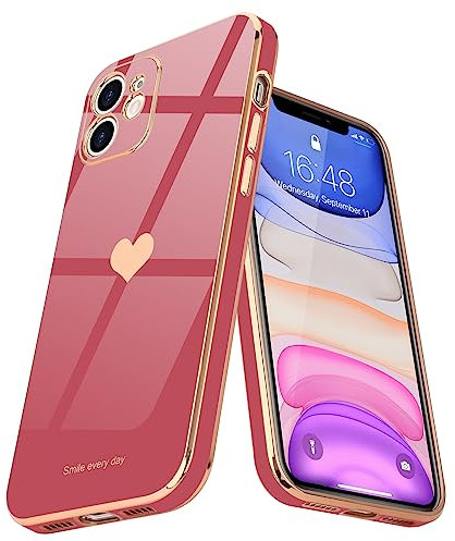 Teageo for iPhone 11 Case Cute Heart Pattern for Women Girls Slim Luxury Bling Plating Soft TPU Anti-Scratch Shockproof Bumper Phone Case for iPhone 11, Bright Blush