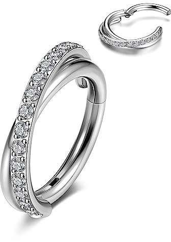 JSDDE Segmentring Clicker aus Edelstahl 16g Ohrpiercing mit Zirkonia Tragus Helix Conch Daith Piercing Ring Nasenring Piercing Lippenpiercing Ring 8mm (Silber)