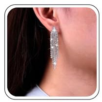 Inateannal Lampadario con strass Orecchini con nappe Orecchini pendenti con catena di cristallo Orecchini lunghi con catena da tennis in argento Orecchini con lampadario a lustro Orecchini da sposa