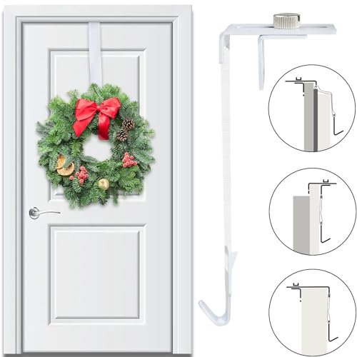 YUNLI Gancio per porta di casa, bianco, in acciaio inox, gancio stabile regolabile, con nastro flessibile, porta esterna, gancio per porta esterna, gancio per porta utilizzabile su entrambi i lati per