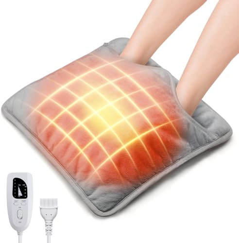 Scaldapiedi Elettrico 40x40cm, Xakay Scalda Piedi Casa Elettrico con 4 Impostazioni del Timer e 6 Livelli di Temperatura, Lavabile in Lavatrice Super Morbido Cuscino Scaldapiedi Letto per Ufficio
