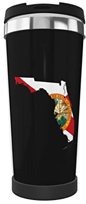 FJAUOQ Taza de preservación del calor del mapa del estado de Florida con bandera con cubierta de acero inoxidable para preservación del calor al vacío, taza de café de agua, rotador es adecuado para