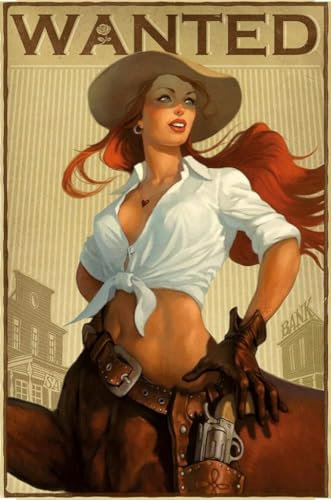 Western Cowgirl Pin Up Girl Wanted Metallschild Blechschild Retro Poster Vintage Rustikale Wohnkultur Bar Küche Wandschild Kunst 30,5 x 20,3 cm